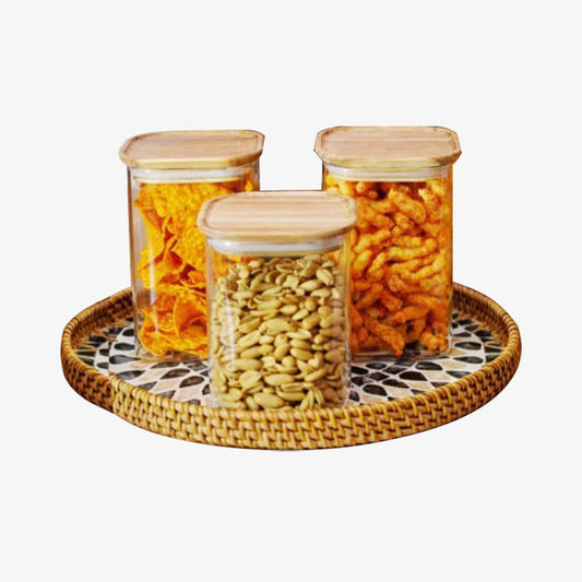 Modern Wood Glass Canister Set (Wooden Series)
